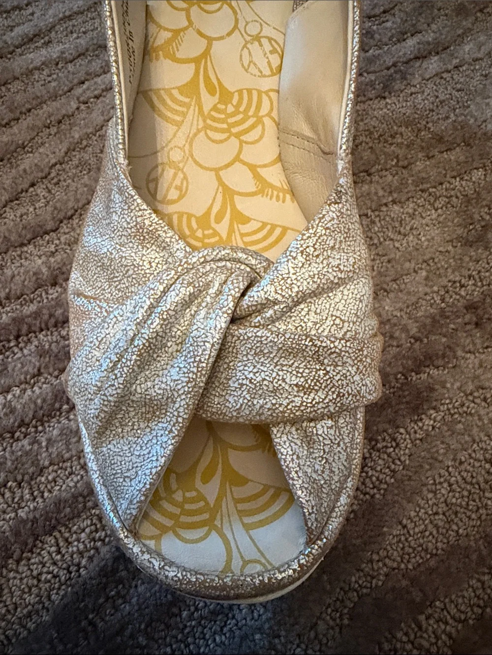 Fly London Metallic Gold Wedge Slingback Sandals